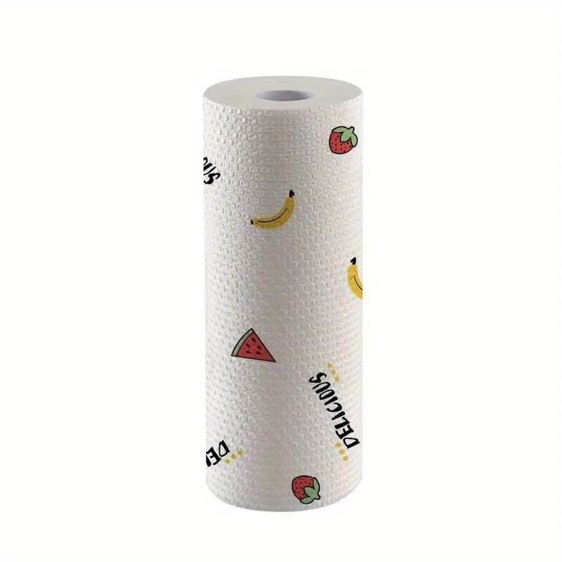 1roll 50pcs Disposable Kitchen Paper Towel, Random Pattern Reusable Washable Cloth for Dishwashing, Cleaning & Oil Absorption