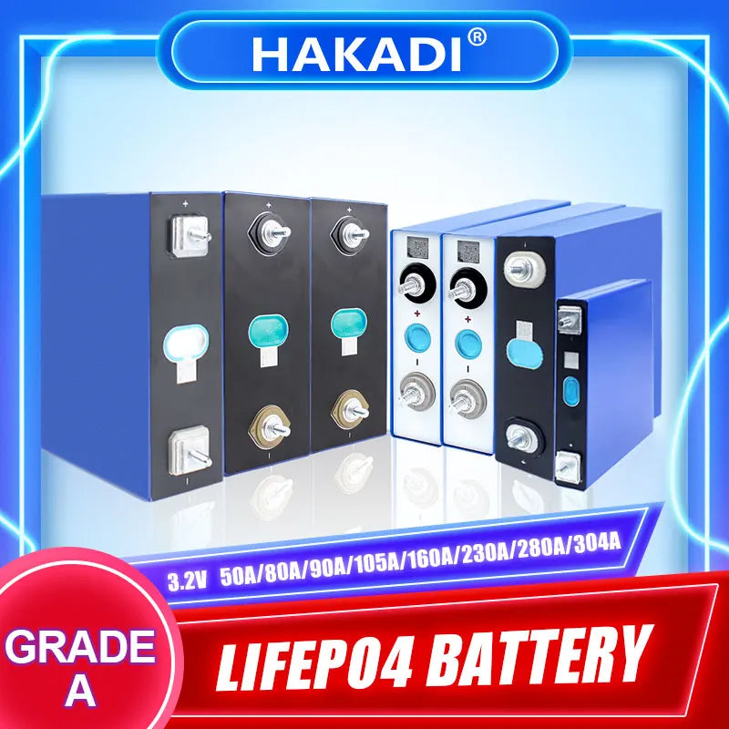 HAKADI 4PCS 3.2V 50Ah 80Ah 90Ah 105Ah 160Ah 230Ah 280Ah 304Ah Lifepo4 Prismatic Grade A Rechargeable Batteries For Solar RV Boat