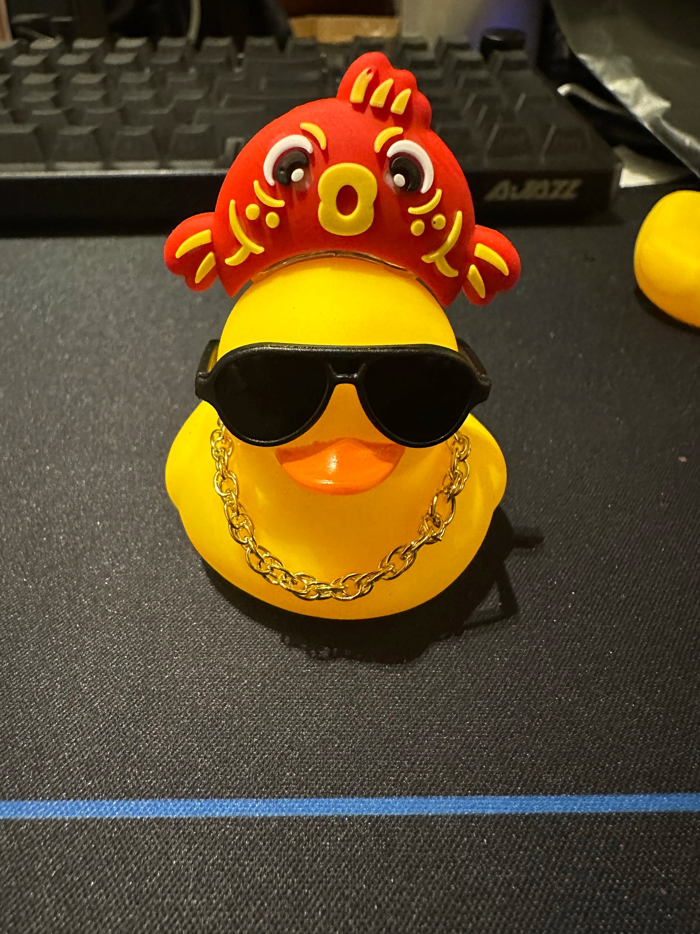 Car Duck Car Rubber Dashboard Decorations Ornament Yellow Duck with Mini Swim Ring Sun Cowboy Hat Necklace
