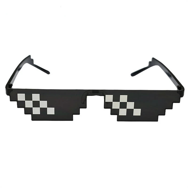 MOONBIFFY Funny Glasses Women Men Polygonal Brand Thug Life Sunglasses Mosaic Masculine 8 Bits Style Pixel Sun Glass Fashion