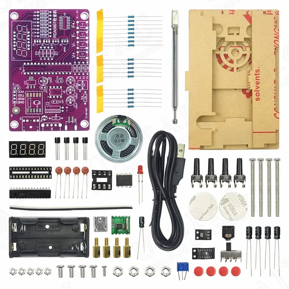 DIY FM Radio Electronic Kit Adjustable Frequency 87-108MHz Digital Display DIY Soldering Project Practice Solder RDA5807S