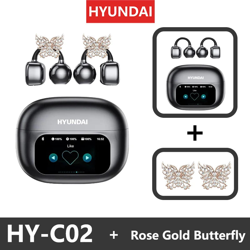 HYUNDAI HY-C02 Ear Clip Screen Display Earphones Wireless Bluetooth Headphones  Mic High Sound Stereo Sound Earbuds