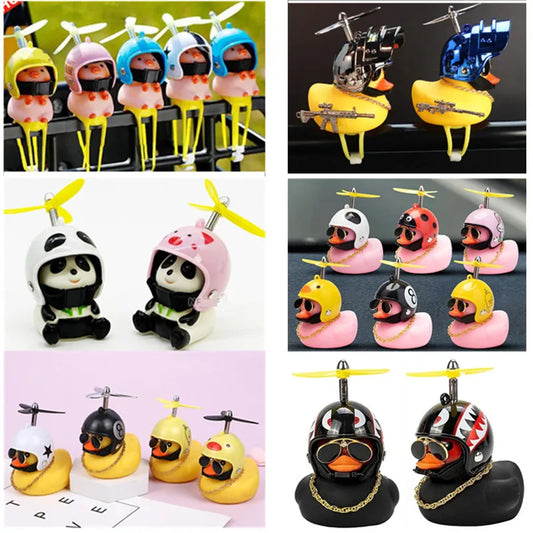 Car Styling Ornaments Car Little Yellow Duck Panda Pig Animal Toy Deaor Helmet Wind Broken Small Duck Bike Moto Driving Decor