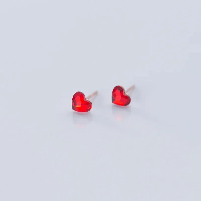 TrustDavis Authentic 925 Sterling Silver Sweet Red Zircon Love Heart Stud Earrings For Women Sterling Silver Jewelry Gift DA735