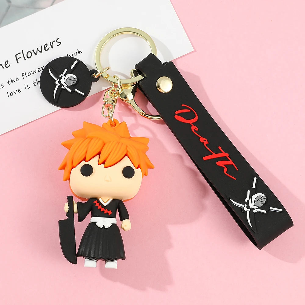 Anime Bleach Keychain Cosplay Kurosaki Ichigo Silicone Pendant Keyring Car Backpack Key Holder Accessories for Fans Quality Gift