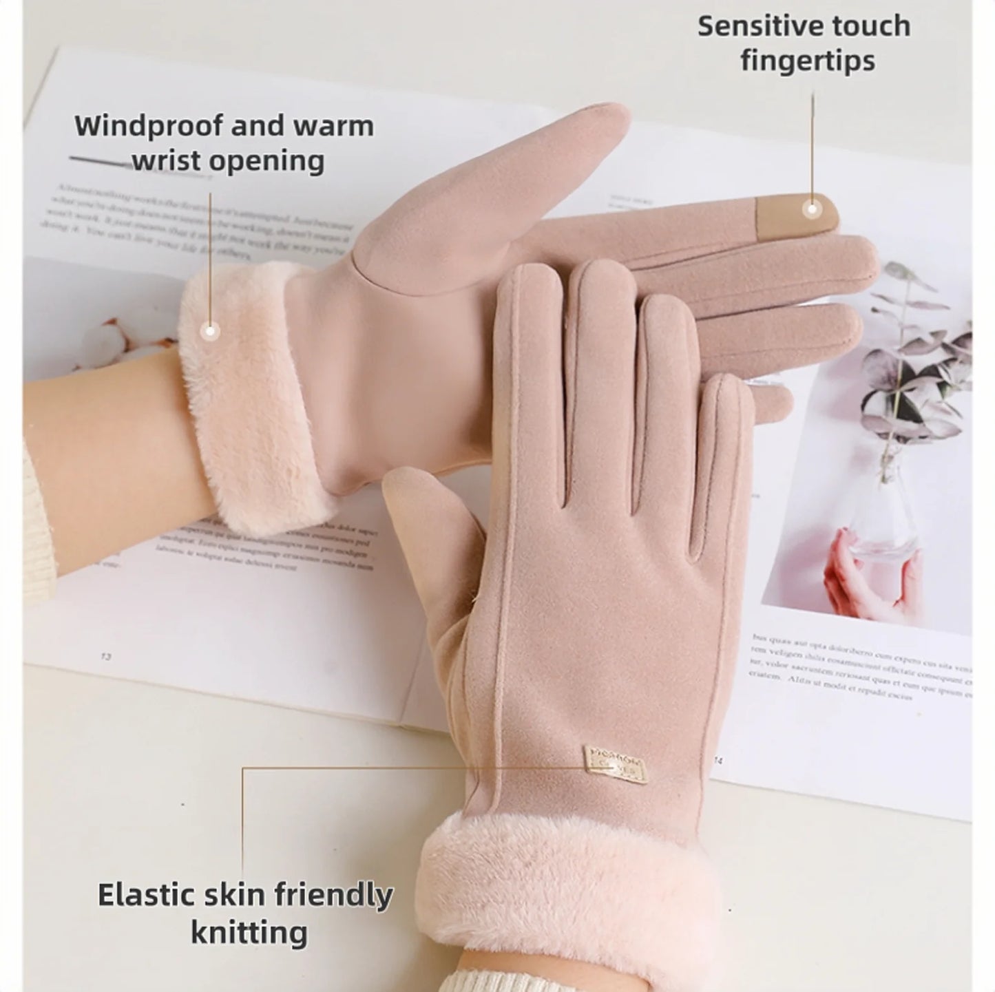 New Warm and Velvet Gloves, Cute and Beautiful Women's Gloves, Suitable for Women's Soft and Warm Winter Gloves, Cycling Gloves