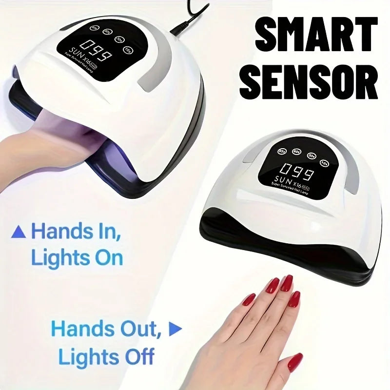 320W UV LED Nail Lamp for Hands & Feet Faster Gel Polish Drying Light With Portable Handle 4 Timers & Auto Sensor for Home Use