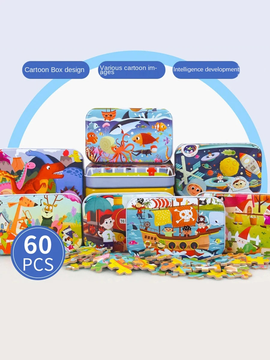 60piece Jigsaw Puzzle Montessori Games Cartoon Animal Vehicle Dinosaur Puzzles for Kids Educational Toys Children Christmas Gift