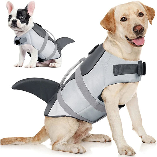 Dog Life Jacket Ripstop Shark Vests Shape Dog Lifesaver With Rescue Handle Pet Safety Swimsuit For Swimming Pool Beach Boating