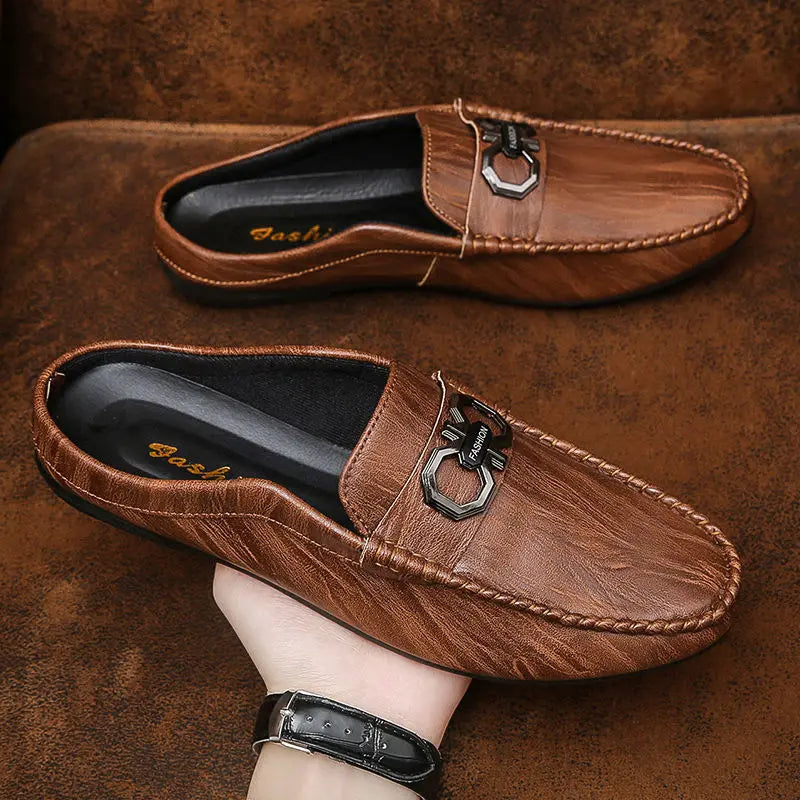 Men's Shoes Baotou Half Slippers Men's 2022 Summer New Sandals Soft Soled Men's Driving Shoes Casual Leather Shoes