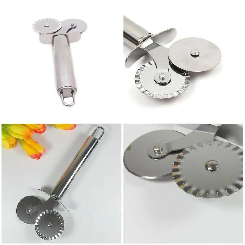 Pizza Cutter Round Double Wheel Roller Stainless Steel Kitchen Tool For Pastry Pasta