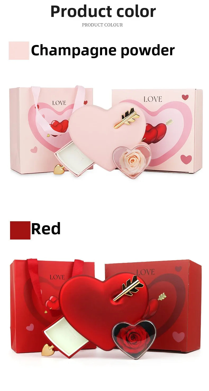 Christmas Creative Heart-piercing Jewelry Box with Eternal Rose Preserved Flowers Party Drawer Box Design Valentine's Day Gifts