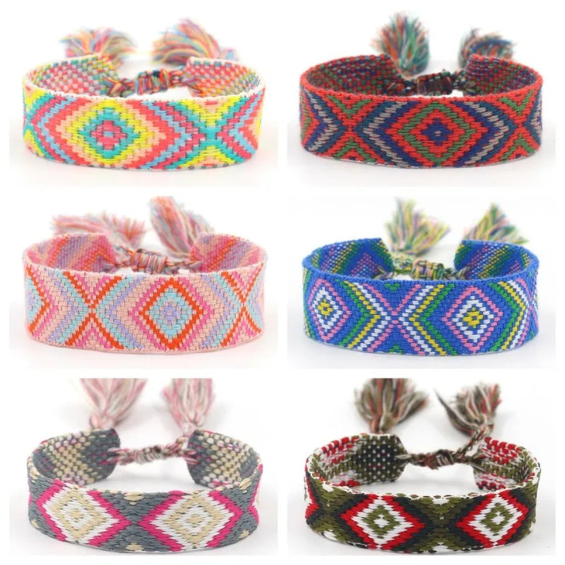 Bohemia HandmadeTassel Adjustable Bracelet For Women Colorful Woven Webbing Hand Rope Fashion Friendship Jewelry Wholesale Gift