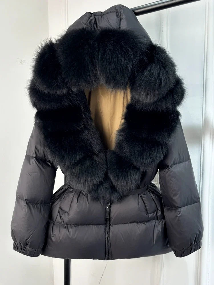 2025 Winter Puffer Jacket Women Real Fox Fur Hooded Thick Warm 90% White Duck Down Coat Female Parkas Waterproof