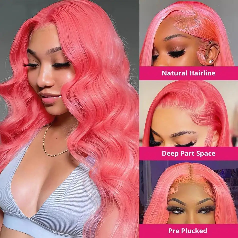 Light Pink Lace Front Wig Human Hair 13x6 Hd Transparent Lace Frontal Wig 13x4 Pink Colored Body Wave Human Hair Wigs For Women