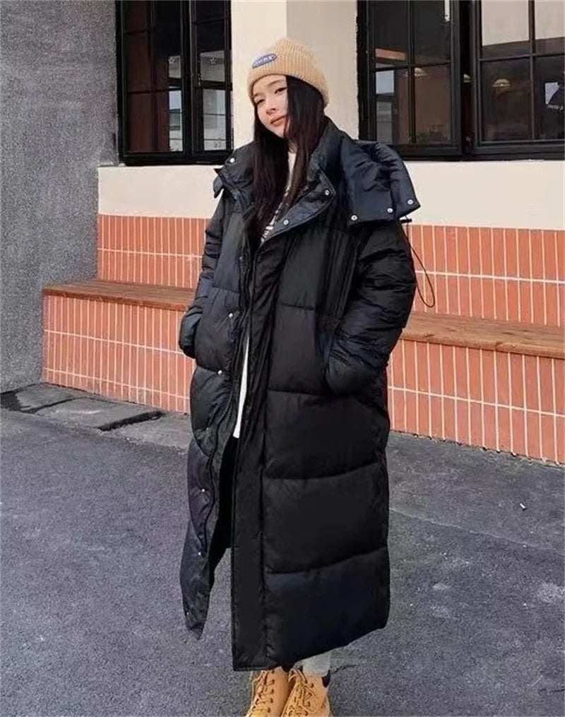 2024 New Warm Winter Puffer Jacket Hooded Long Women Parkas Thick Cotton Padded Windproof Overcoat Casual Loose Snow Wear Jaquet