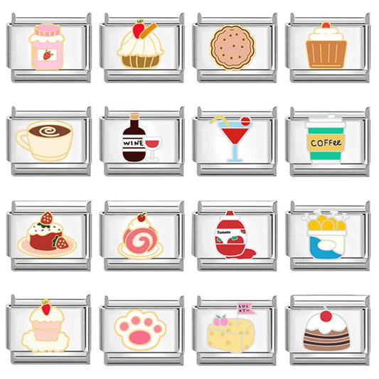 Cartoon Cute Cake Bread Cheese Sweet Girls Lovely Ice Cream Drink Italian Charm Links Fit 9mm Bracelet Making DIY Jewelry Gifts