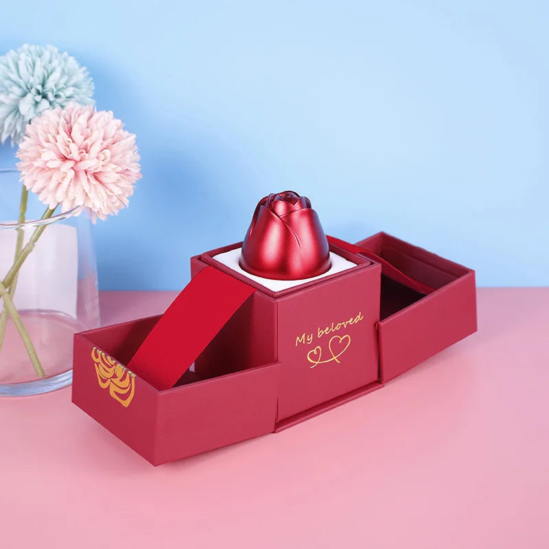 New in Rose Jewelry Box for Necklace Pendant Valentine's Day Gift Organizer Plastic Plastic Paper Lifting Packaging Display Box