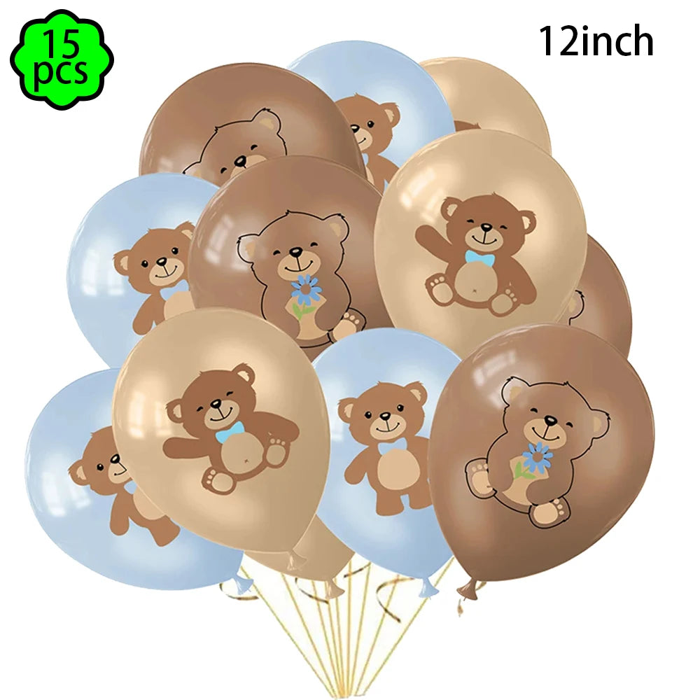 Coffee Brown Teddy Bear Balloon Number Heart Balloon set kid Birthday Party Decoration Baby Shower wedding Valentine's Day decor