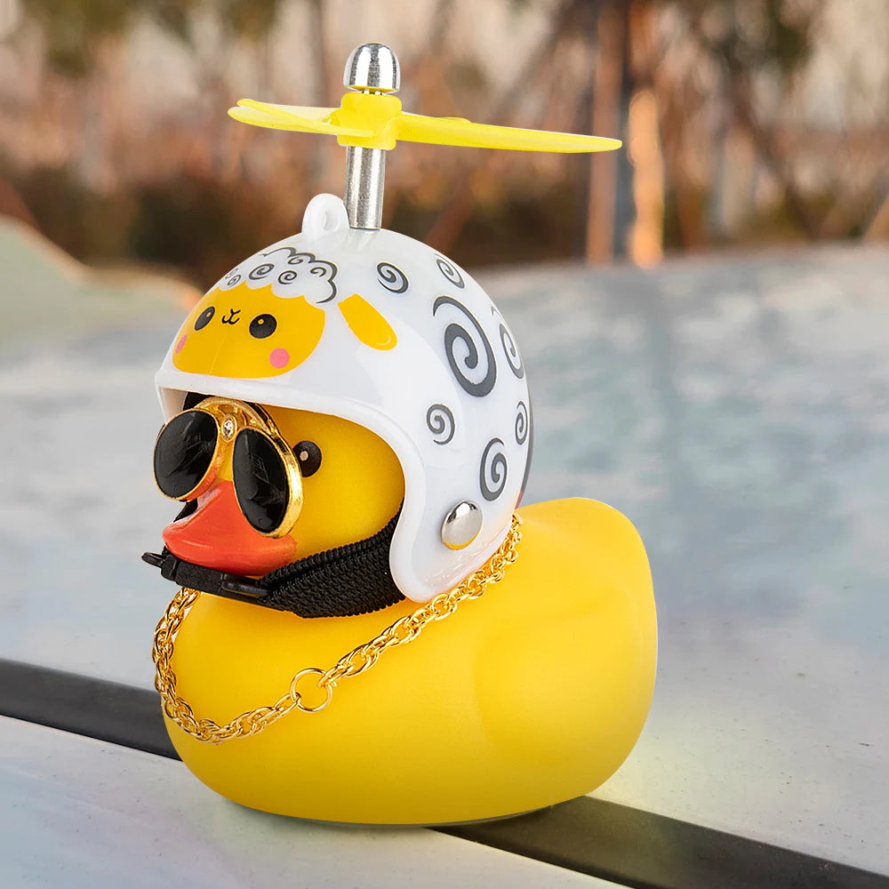 Rubber Duck Toy Motorcycle Bicycle Car Ornaments Yellow Duck Car Dashboard Decorations Cool Glasses Duck with Propeller Helmet
