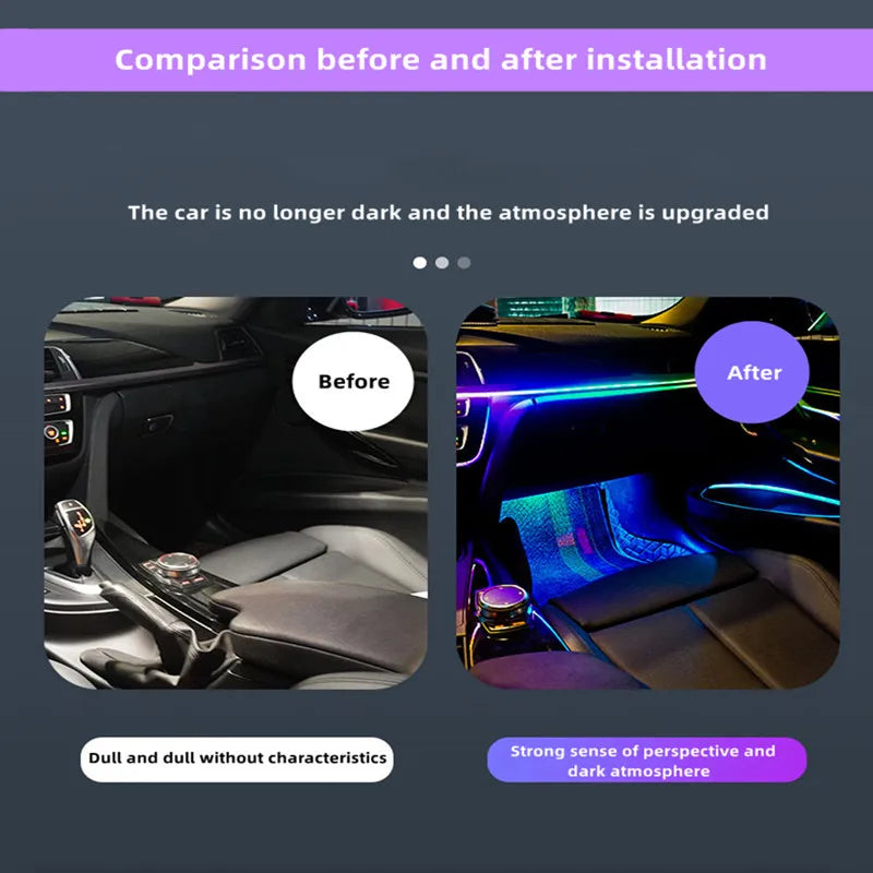 18 In 1 Full Color Streamer Car Ambient Lights RGB 64 Color Universal LED Interior Hidden Acrylic Strip Symphony Atmosphere Lamp