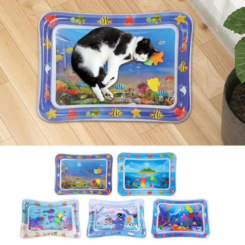 Water Sensory Play Mat Thickened Inflatable Water Mat For Cat And Dog Pet Playmat With Fish Sea Ocean Theme Sensory Toy Water