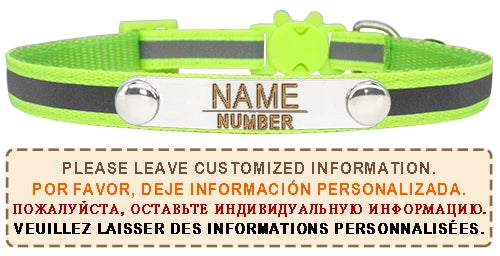 Reflective Cat Collar Custom Engraved ID Personalized with Bell Puppy Pet Breakaway Necklace Accessories Nameplate Collar