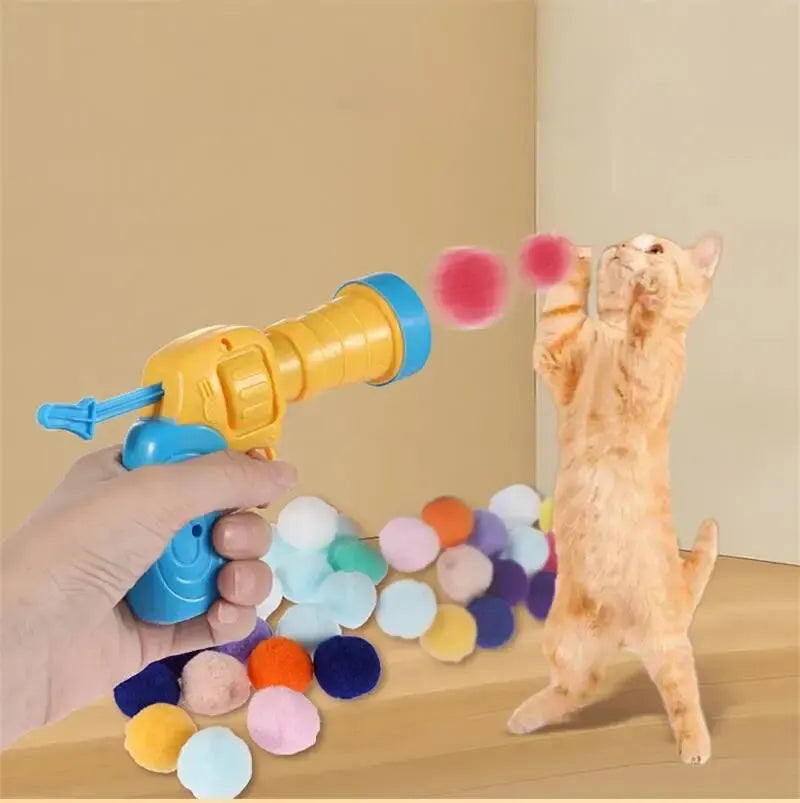 1 Set Cat Plush Toy Gun Plush Launcher Silent Interactive Tool Mini Shooting Gun Games Stretch Plush Ball Toys Pet Supplies