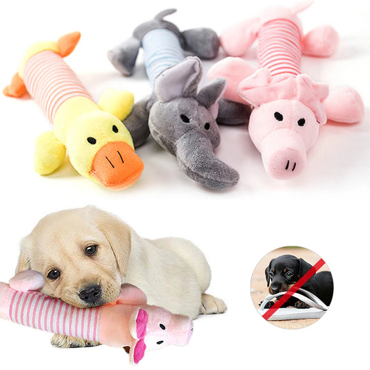 Popular Pet Dog Cat Funny Fleece Durability Plush Dog Toys Squeak Chew Sound Toy Fit for All Pets Elephant Duck Pig Plush Toys