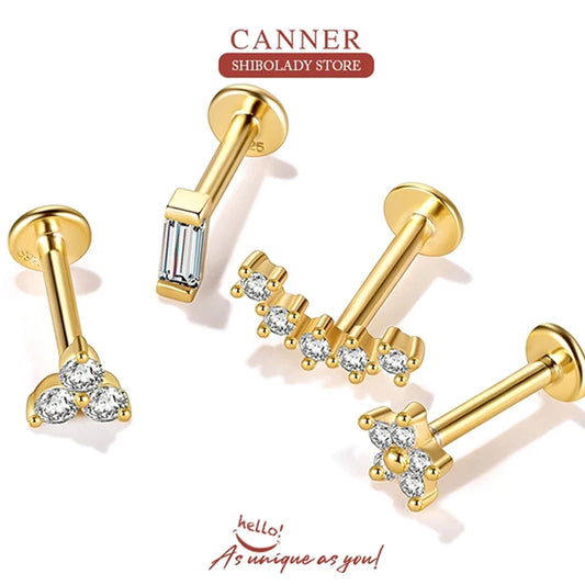 CANNER 1PC Multi Size White Zircon Blue Eye Earring For Women 925 Sterling Silver Piercing Stud Earring Pendiente Plata Jewelry