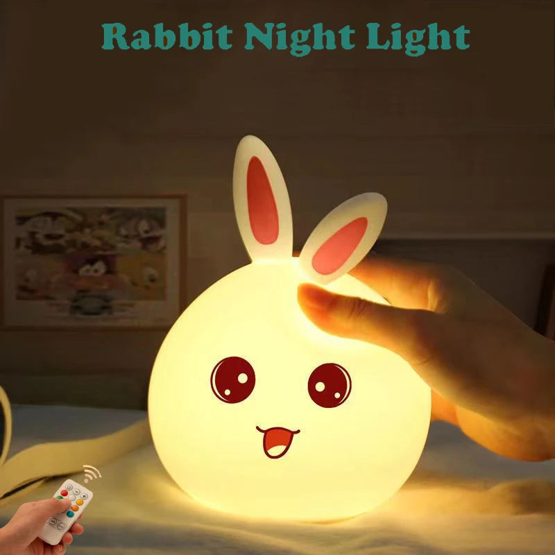 Night Light Cute Rabbit Colorful Light Voice Controlled Clap Lamp Pat Lamp Night Feeding Baby Bedroom and Kid's Christmas Gift