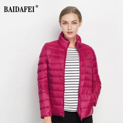 Women Short Puffer Jacket 2023 New Fashion Stand Collar Lightweight Water-Resistant Packable Female Down Parka Casual Coat