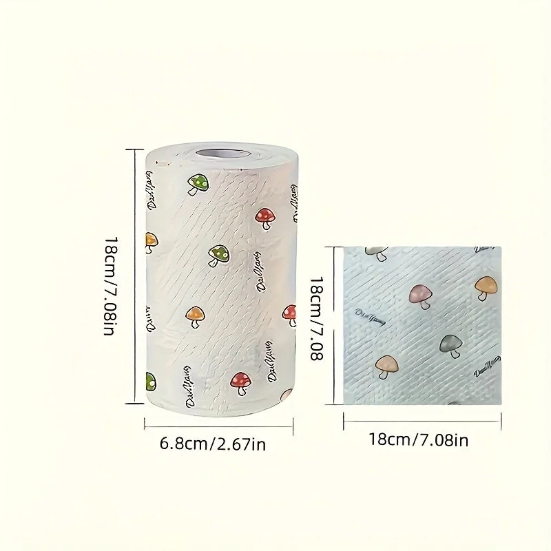 1roll 50pcs Disposable Kitchen Paper Towel, Random Pattern Reusable Washable Cloth for Dishwashing, Cleaning & Oil Absorption