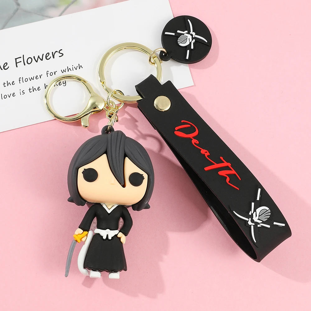 Anime Bleach Keychain Cosplay Kurosaki Ichigo Silicone Pendant Keyring Car Backpack Key Holder Accessories for Fans Quality Gift