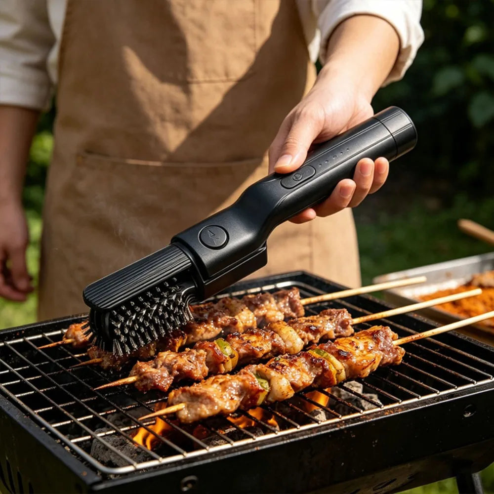 360 Degree Rotate Electric Grill Brush Adjustable Angle Rechargeable BBQ Grill Cleaner Wireless with Replacement Brush Head