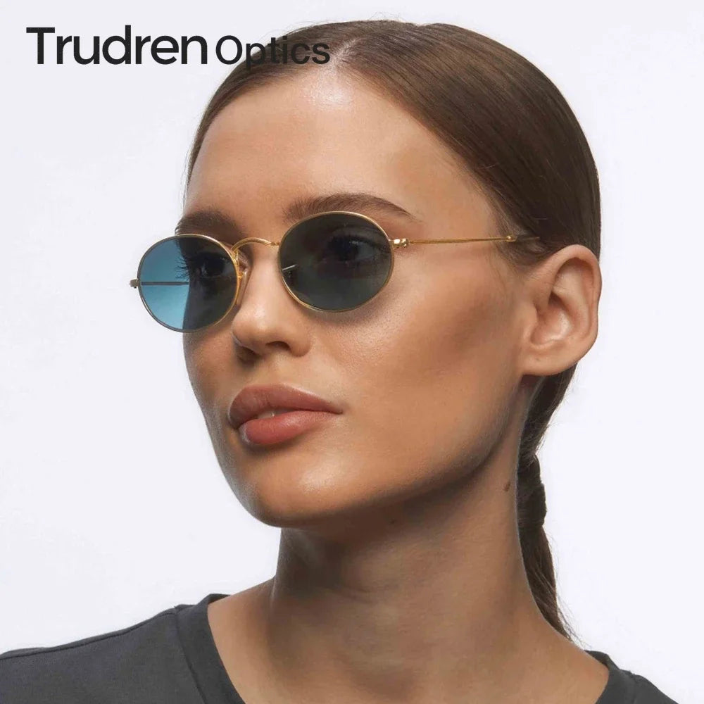 Trudren Unisex Designer Small Oval Sunglasses for Men Classic Retro Polarized Sun Glasses Womens Coin Edge Metal Sunglass RB3547