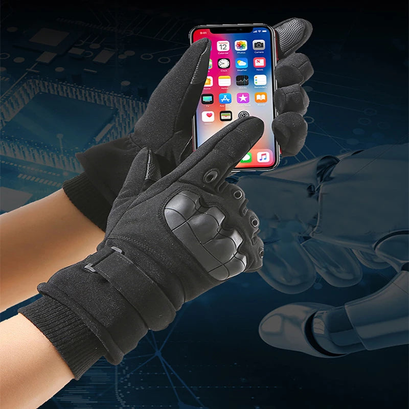 Winter Gloves for Men Outdoor Motorcycle Riding Windproof Cold-proof Anti-slip Warm Touch Screen Fleece Thickened Skiing Gloves