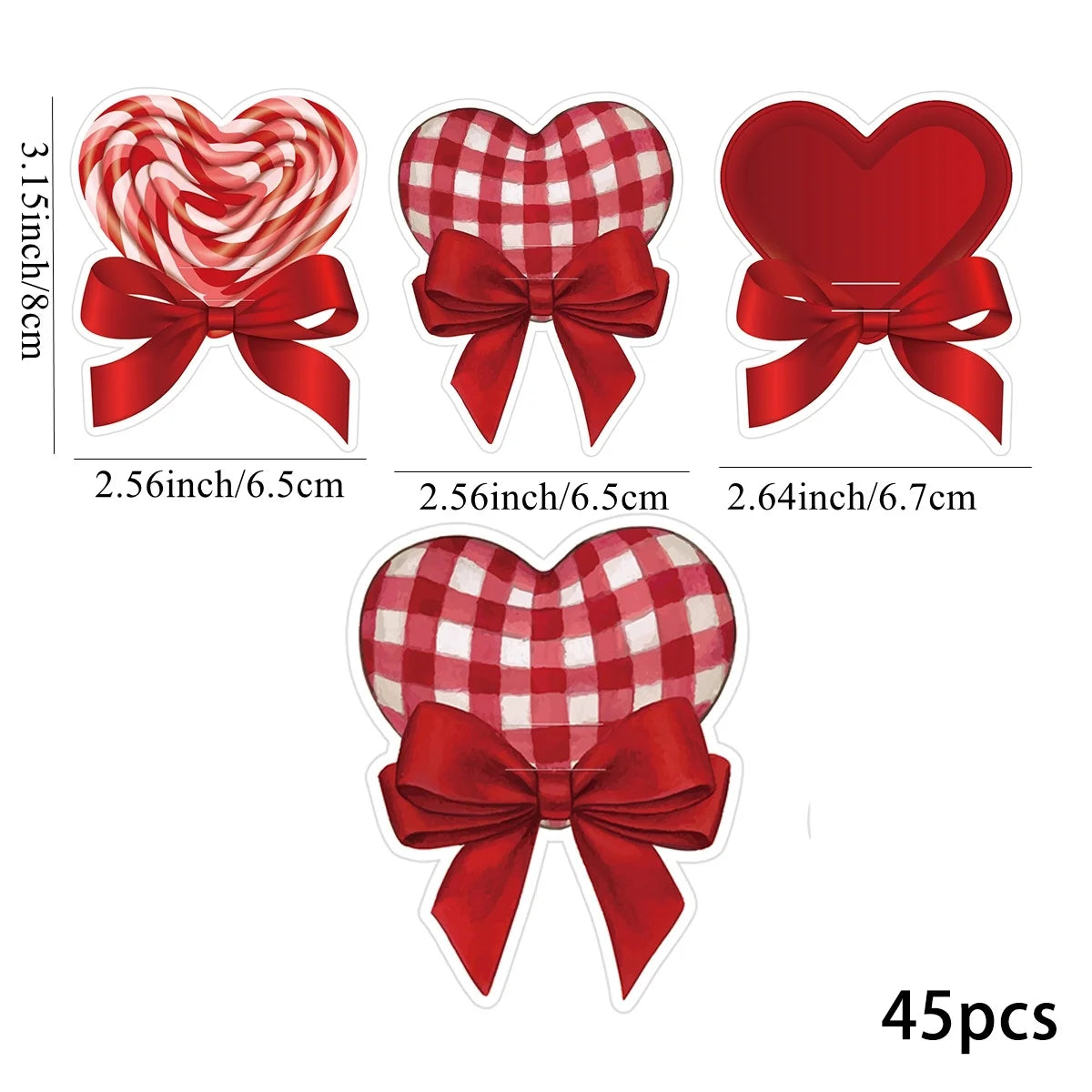 45Pcs/set Multi Heart Lollipop Cards Valentine's Red Heart Candy Holders For Happy Valentine's Day Party Sweets Packaging Supply