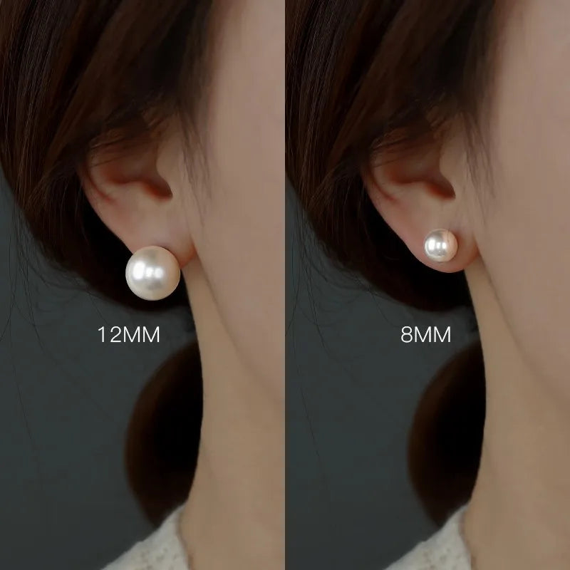 925 sterling silver pearl stud earrings Big pearl stud earrings Tremella nail Nanyang shell pearl has The big white pearl