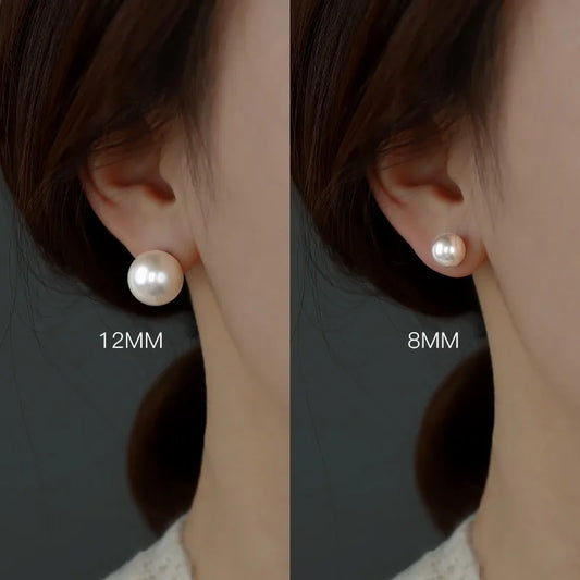 925 sterling silver pearl stud earrings Big pearl stud earrings Tremella nail Nanyang shell pearl has The big white pearl