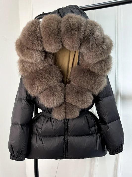 2025 Winter Puffer Jacket Women Real Fox Fur Hooded Thick Warm 90% White Duck Down Coat Female Parkas Waterproof