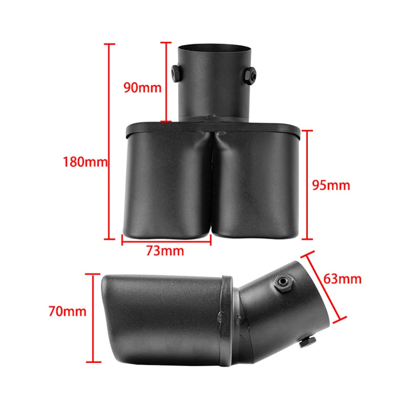 Inlet 63mm Dual Outlet Car Exhaust Tip Stainless Steel Black Exhaust Tips Muffler Tail Double Pipe Tube Tips Car Accessories