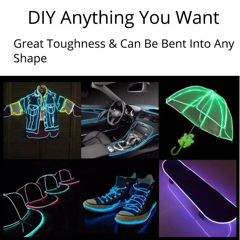 1M/2M/3M/5M Car Interior Lighting LED Strip Auto Decoration Wire Rope Tube Line Flexible Neon Lights with USB Drive Atmosphere