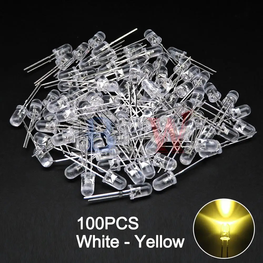 100PCS/LOT 5mm LED Diode F5 Assorted Kit IBUW White Green Red Blue Yellow Orange Pink Purple Warm White DIY Light Emitting Diode