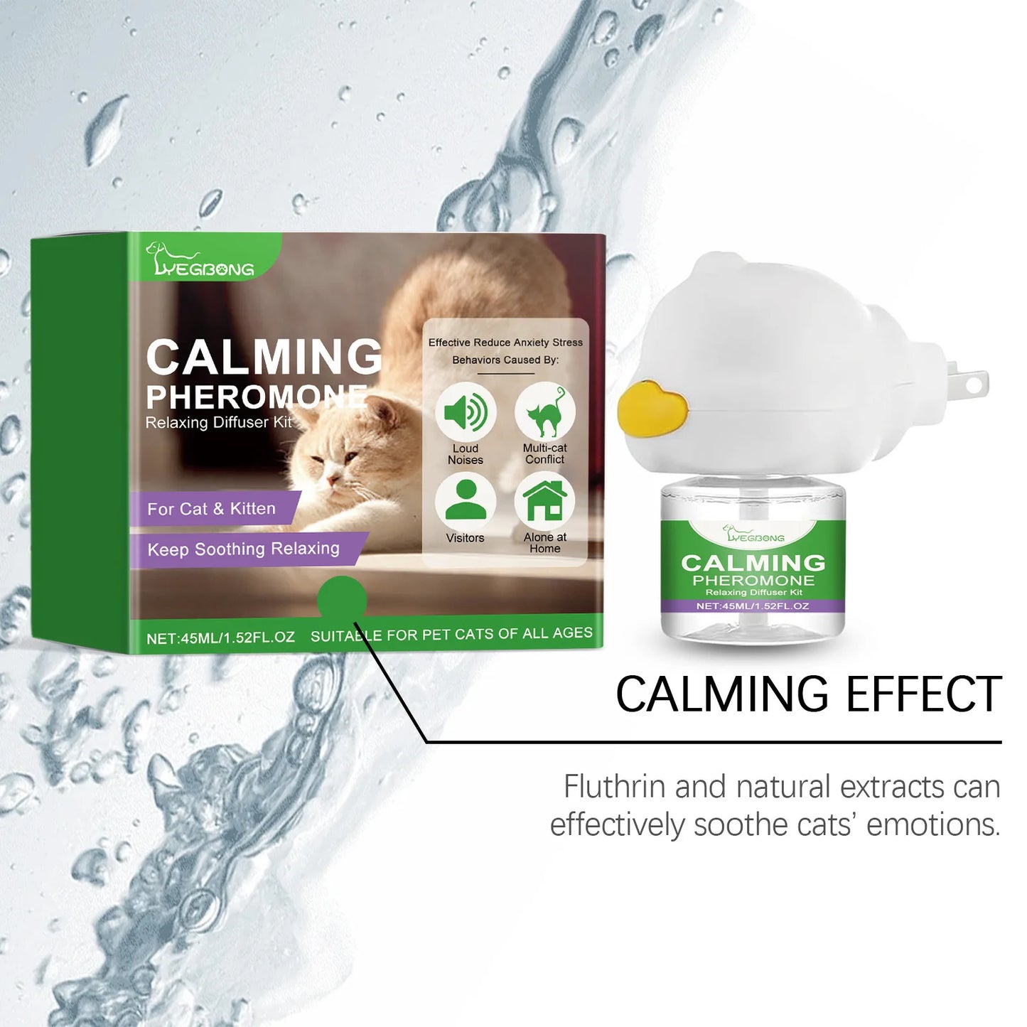 Cat Calming Diffuser: Plug-In Pheromone Relaxant for Cats - Reduces Anxiety & Prevents Howling, with Calming Liquid Included