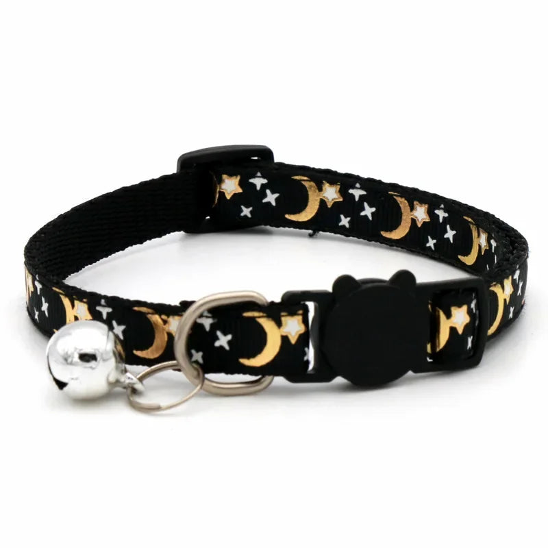 Pet Foil Moon Star Print Cat Dog Collar Cute Adjustable Safety Buckle Puppy Kitten Collar with Bell Dog Cat Accessories