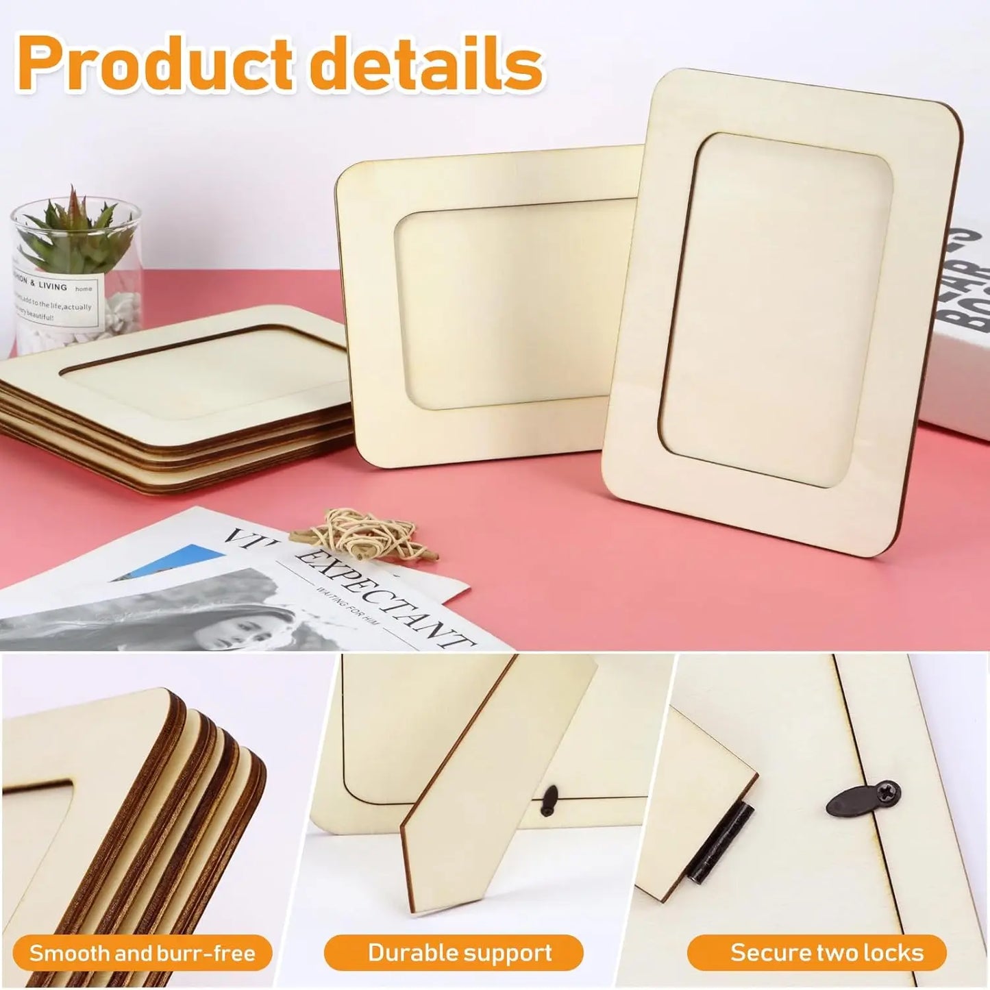 15/6pc wood craft photo frames, photo DIY wooden photo frames, unfinished standing photo frames, wooden decorations