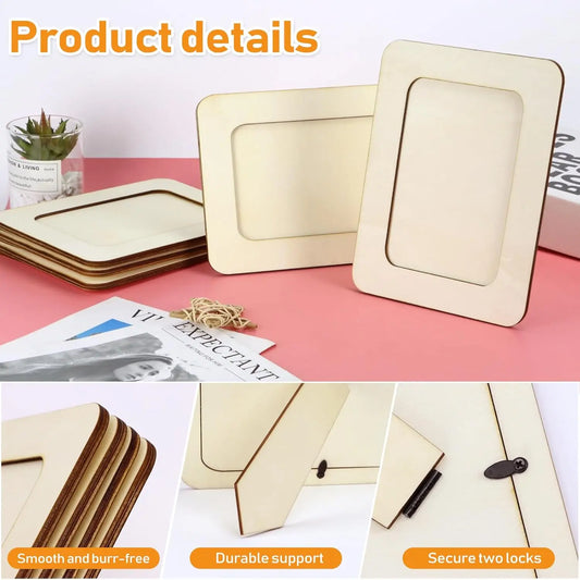 15/6pc wood craft photo frames, photo DIY wooden photo frames, unfinished standing photo frames, wooden decorations
