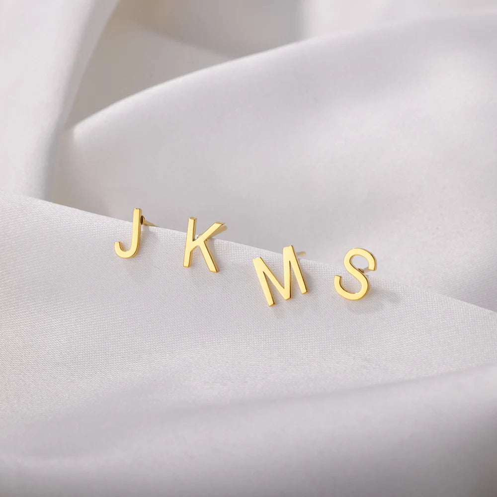 1 Pair Initial Letter Earrings for Women Gold Color Stainless Steel Stud Earrings 2023 Trending New in Alphabet Jewelry aretes