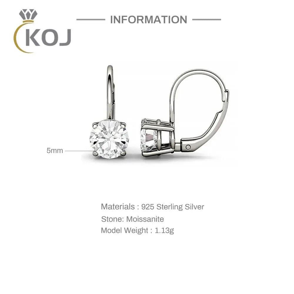 KOJ Women Four Prong Inlaid Moissanite Buckle Earrings 925 Silver Anniversary Accessory Earring Fashion Jewelry with Certificate